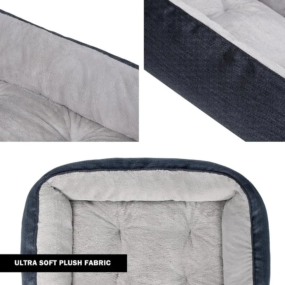 Coohom 25 INCH Polyester Black Dogs Rectangle Washable Comfortable Square Bed